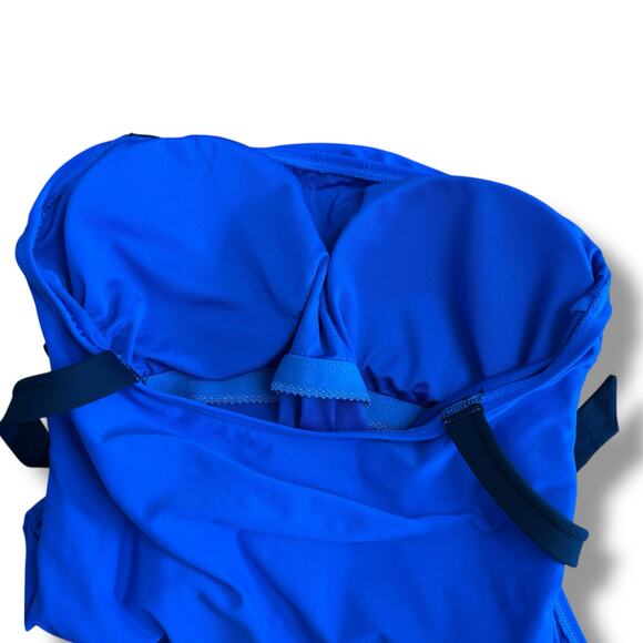 Kate Spade One Piece Swimsuit Women’s 6 Blue Black Tie Straps Ruched Padded Cups - Picture 6 of 9